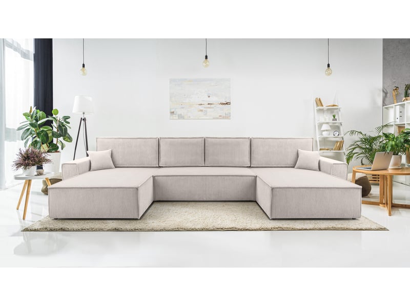 Canapé d’angle en velours côtelé blanc cedria – 287 cm Cedria U - Conforama B