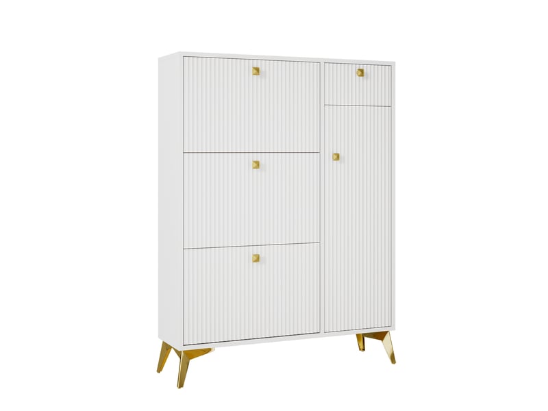  Meuble à chaussures oslo blanc 90x25x121 cm, 3 abattants, 1 tiroir &amp; 1 porte, rangement étroit  - Conforama E
