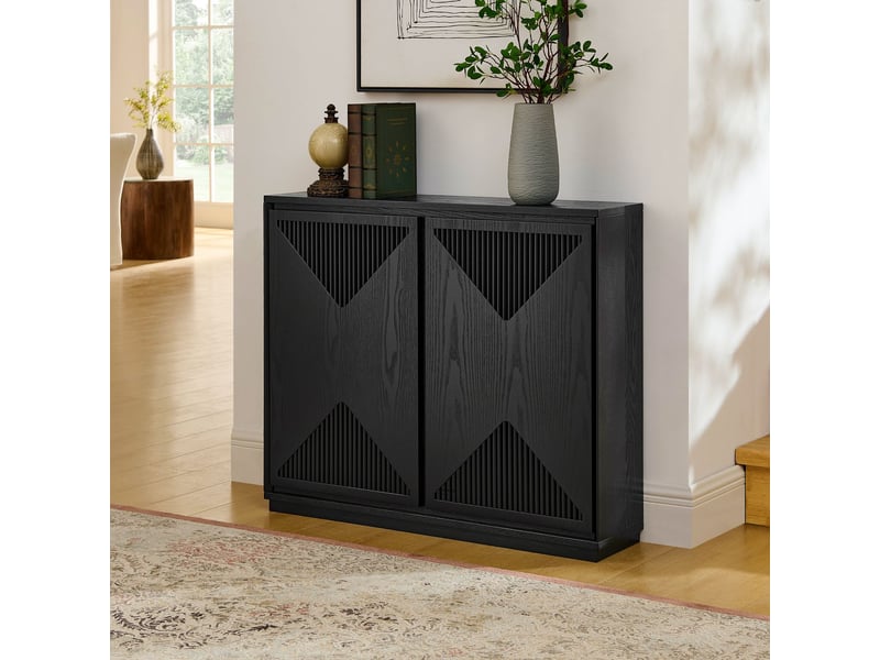  Meuble de rangement noir style mid-century-modern format v rangement intégré meuble d'appoint étroit  - Conforama B