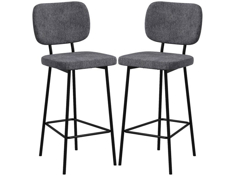  Lot de 2 tabourets de bar chaises hautes chaises de cuisine avec repose-pieds et dossier en tissu de lin et acier  - Conforama B