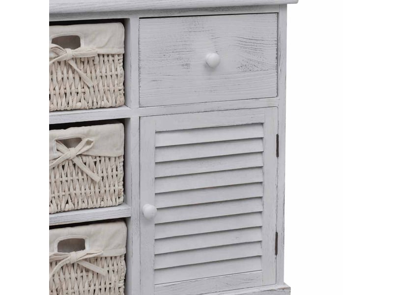  Meuble de rangement en bois 3 paniers gauches en tissage blanc  - Conforama E