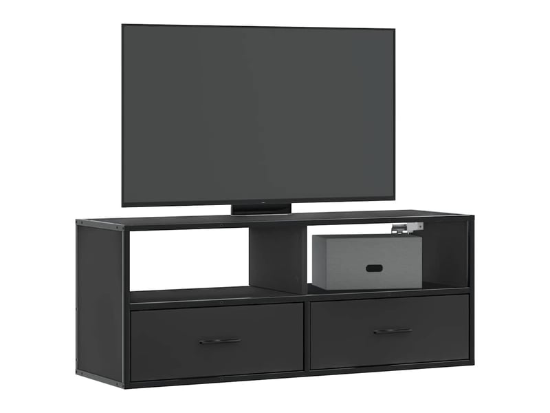  Meuble tv - banc tv - meuble de rangement noir 100x31x39,5 cm bois d'ingénierie et métal  - Conforama B