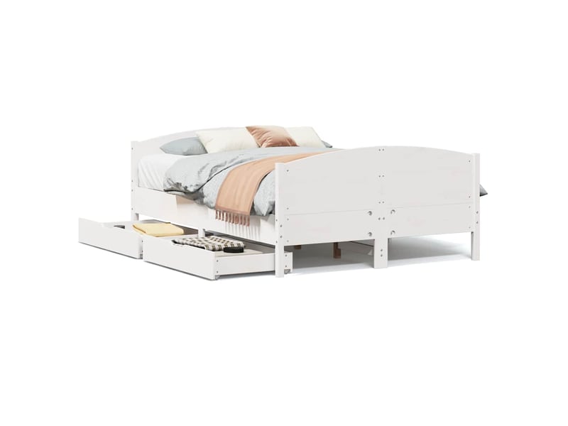 Lit double- lit adulte - cadre de lit sans matelas blanc 150x200 cm bois de pin massif - Conforama A
