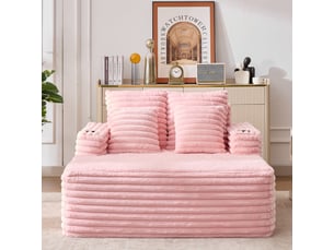 Canapé méridienne en fausse fourrure rose avec porte-gobelets intégrés et assise confortable 135x128x86 cm
