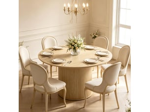 Table de salle à manger ronde pour 4 à 6 personnes avec pied central cannelé, décor bois naturel, ø 120 × 75 cm