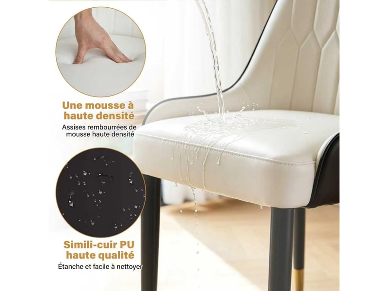 Lot de chaises 2 pièces dossier ergonomique revêtement rembourré en cuir pu pieds en métal bicolores blanc et marron charge maximale 150 kg - Conforama D