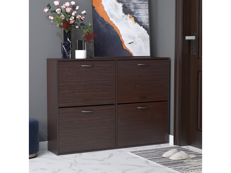  Meuble à chaussures gain de place pour 24 paires de chaussures, avec étagères réglables et 4 tiroirs, en bois, 120 x 24 x 81 cm, marron  - Conforama C