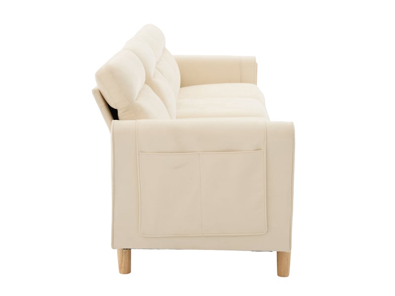  Canapé en u 4 places en chenille beige avec deux poufs et coffres de rangement intégrés  - Conforama R