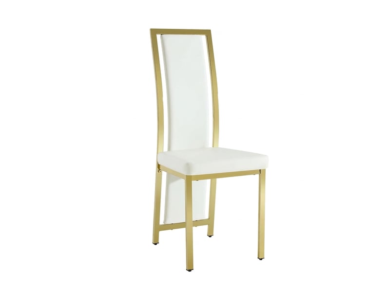  Lot de 4 chaises de salle à manger blanches avec bordure dorée, hauteur de 109 cm, cuir pu et métal  - Conforama A