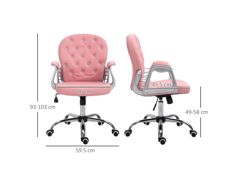  Chaise de bureau ergonomique rose en cuir régénéré, réglable en hauteur, dossier capitonné pour travailler avec élégance  - Conforama C