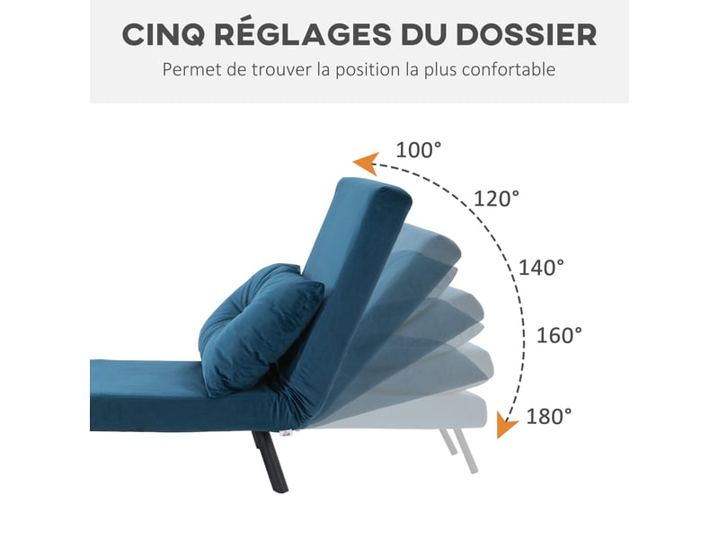  Fauteuil convertible 1 place en tissu effet velours bleu 63x73x81 cm  - Conforama E