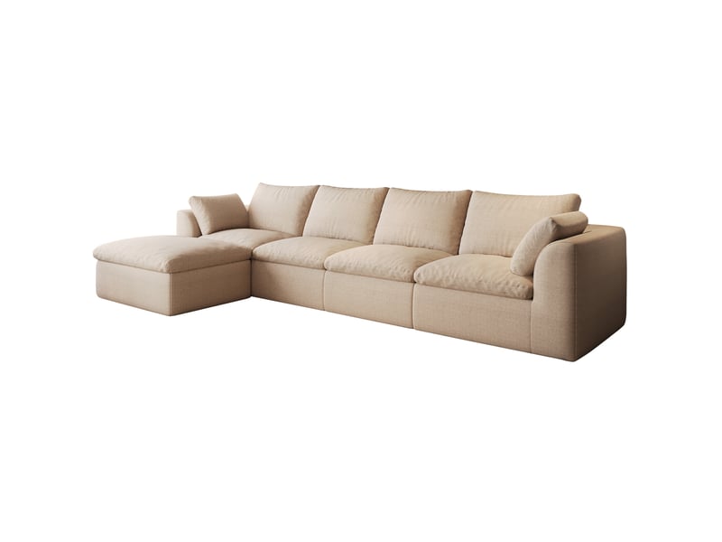  Canapé d'angle fixe 5 places 310x155x83 cm kaki en tissu, méridienne gauche et mousse haute élasticité  - Conforama A