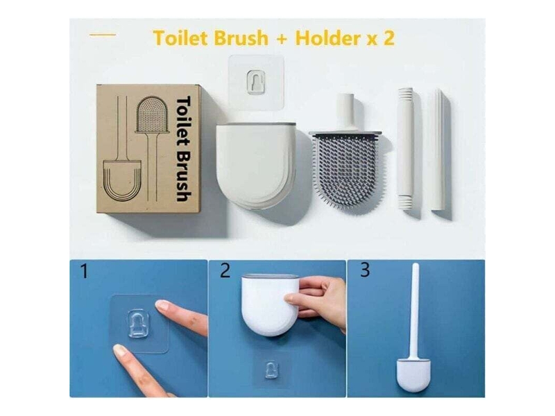 Brosse toilette silicone plate paquet de 2, brosse wc et supports, balai wc mural, brosse wc en silicone noir + blanc - Conforama B