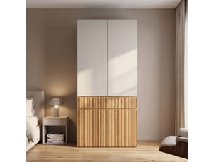 Armoire penderie 90x50x200 cm, garde-robe de chambre et bureau, style scandinave cannelé, en mdf, gris et chêne