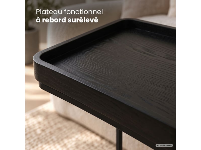 Table d'appoint hyggo noire 40 cm rectangulaire pieds noirs style industriel 40x30x60 cm HYGGO - Conforama D