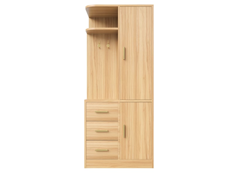  Armoire une porte avec penderie, tiroirs, étagères ouvertes et crochets pour chambre en bois 70×50×170 cm naturel  - Conforama A