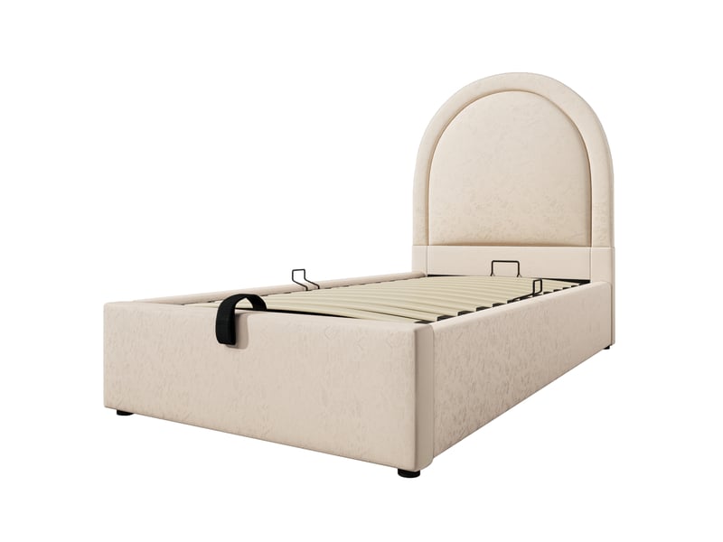 Lit simple enfant 90x200 cm – beige – rangement hydraulique et matelas 7 zones à ressorts ensachés inclus  - Conforama D