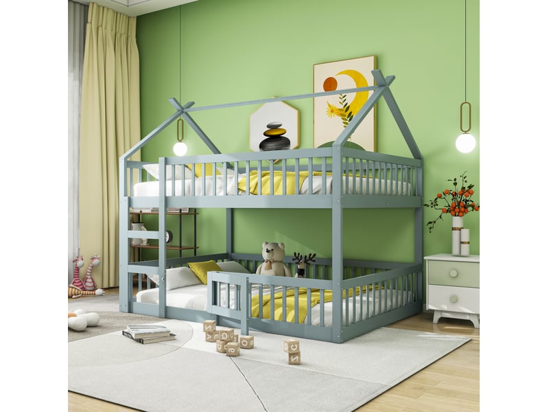  Lit superposé enfant gris 140 x 200 cm avec escalier intégré  - Conforama B
