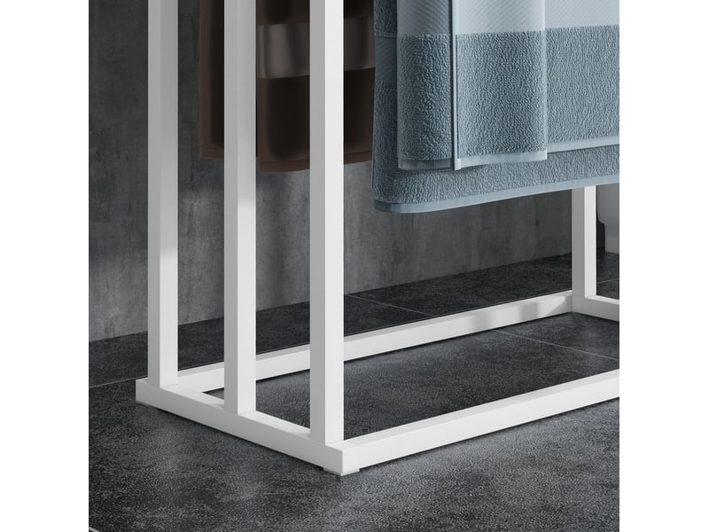  Porte-serviettes sur pied 45x22,5x86 cm – blanc – 3 barres en acier et bambou, sans perçage pour salle de bain  - Conforama D