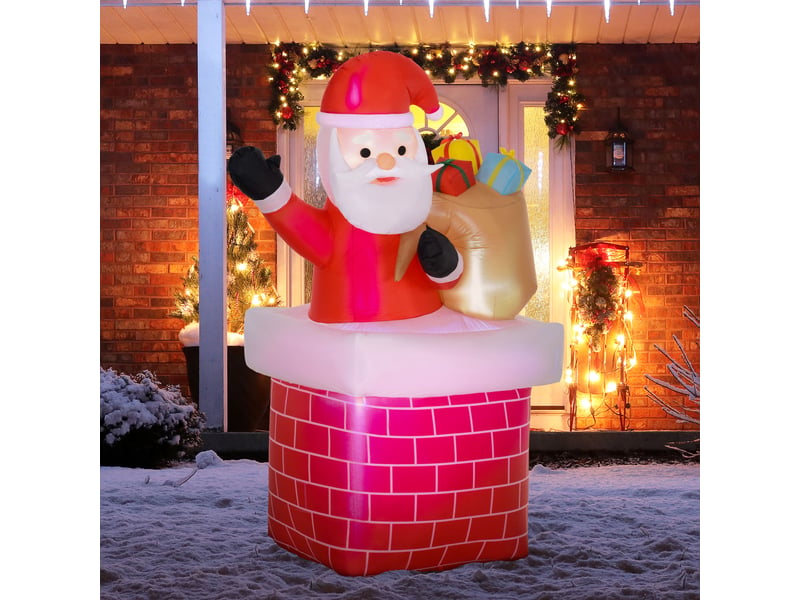 Père noël gonflable décoration de noël extérieur avec lumières led sac de cadeau et la cheminée 130 x 82 x 195 cm rouge  - Conforama D