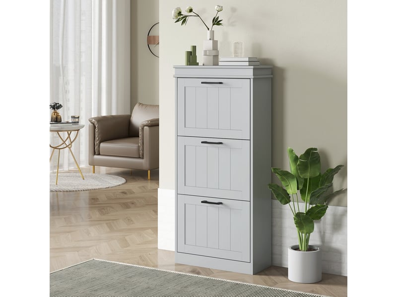  Meuble à chaussures, armoire à chaussures 3 portes abattants 15 paires, étagères réglables, 54 x 24 x 117,5 cm, gris  - Conforama C