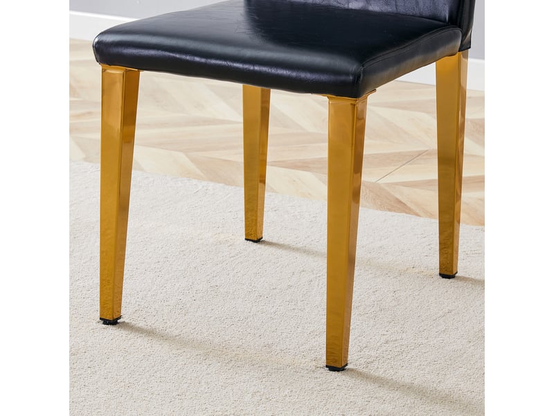  Lot de 4 chaises de salle à manger 90 cm chaise cuisine, chaise design moderne, dossier confortable, noir pu, doré métal  - Conforama E
