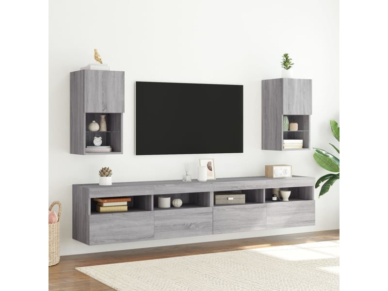  Lot de 2 meuble tv avec lumières led sonoma gris 30,5x30x60 cm  - Conforama C