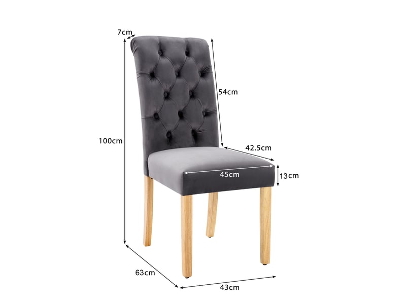  Chaises de salle à manger lot de 6 avec dossier incurvé  - capitonnage, pieds en chêne, velours gris  - Conforama D