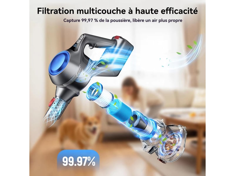  Aspirateur balai n15 sans fil, écran led intelligent, jusqu’à 55 min d’autonomie, autoportant, pour tapis et poils d’animaux  - Conforama E