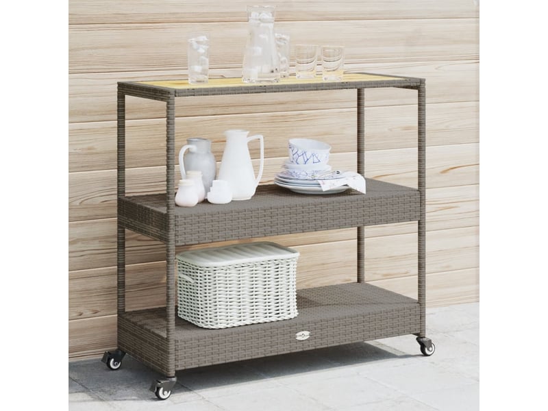 Chariot de service, chariot de bar 3 niveaux gris rotin et bois d'acacia massif - Conforama B
