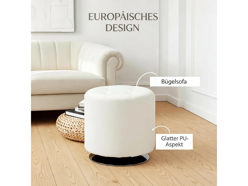  Pouf rond pivotant à 360° en similicuir et acier blanc ø 45.5 x h 44.5 cm T5828P538018 - Conforama D