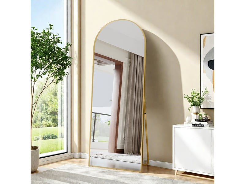 Miroir sur pied dore 165x60 cm, miroir arche pleine longueur avec cadre aluminium,miroir sur piedmural pour salle de bain, chambre, entrée - Conforama E