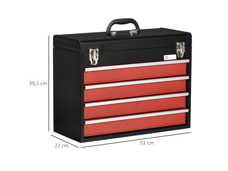Coffre à outils 4 tiroirs verrouillable acier noir et rouge 51 x 22 x 39,5 cm evryae - Conforama E