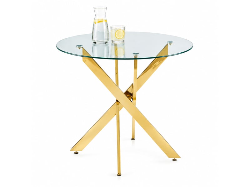 Table à manger ronde 80 cm en verre trempé, pieds métalliques dorés, hauteur 75 cm  - Conforama A