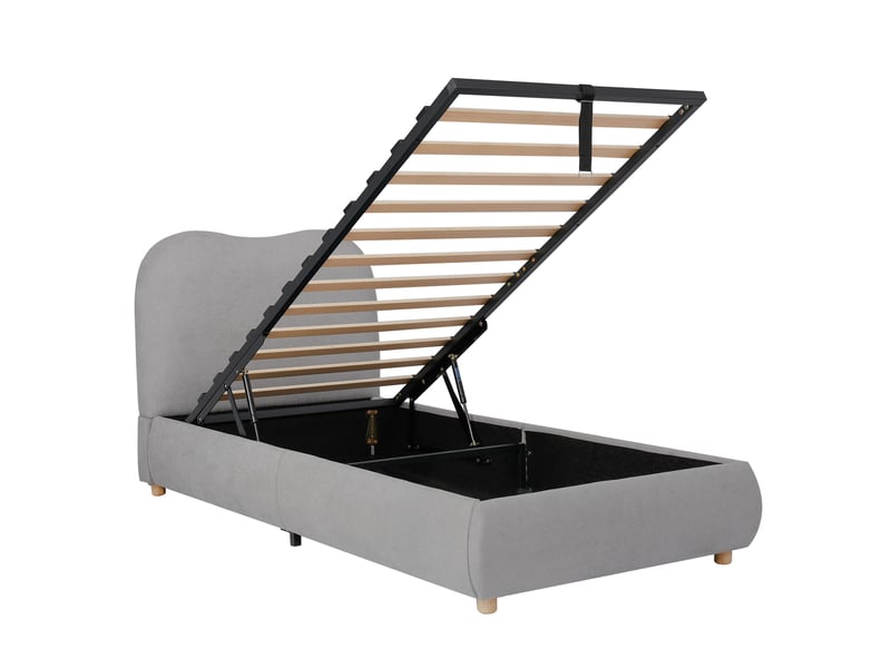  Lit rembourré, lit simple, lit enfant 90 x 200 cm, lit fonctionnel hydraulique, lit à lattes avec tête de lit et grand espace de rangement, tête de lit rembourrée, lin, gris  - Conforama D