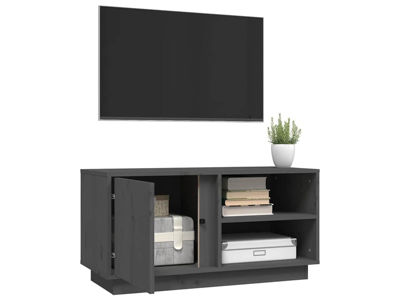  Meuble tv - banc tv - meuble de rangement gris 80x35x40,5 cm bois de pin massif  - Conforama E