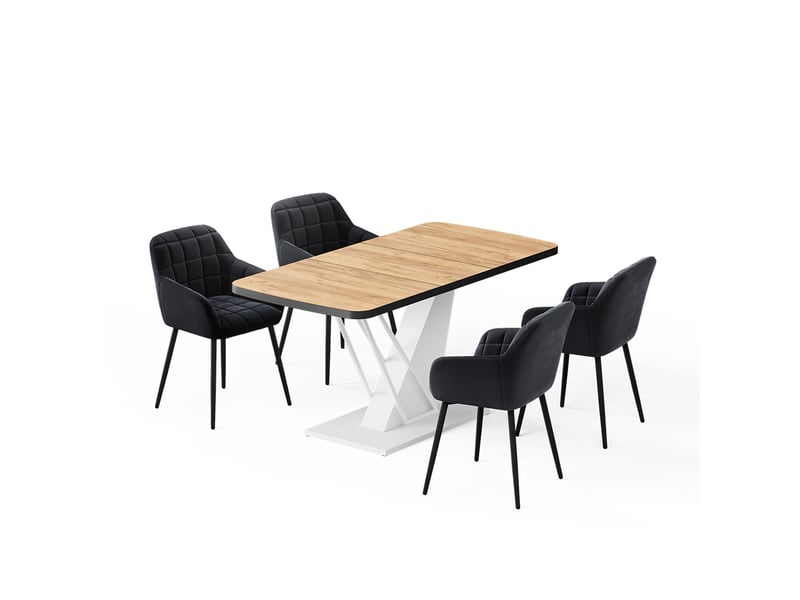  Vicco ensemble de table à manger, chêne de force doréblanc, 120x80cm avec 4 chaises de salle à manger  - Conforama A