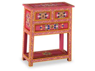 Buffet - bahut - meuble de rangement avec tiroirs bois massif de manguier peinture rose