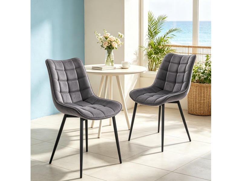  Lot de 2 chaises de salle à manger avec dossier ergonomique et patins antidérapants, en velours gris foncé  - Conforama B