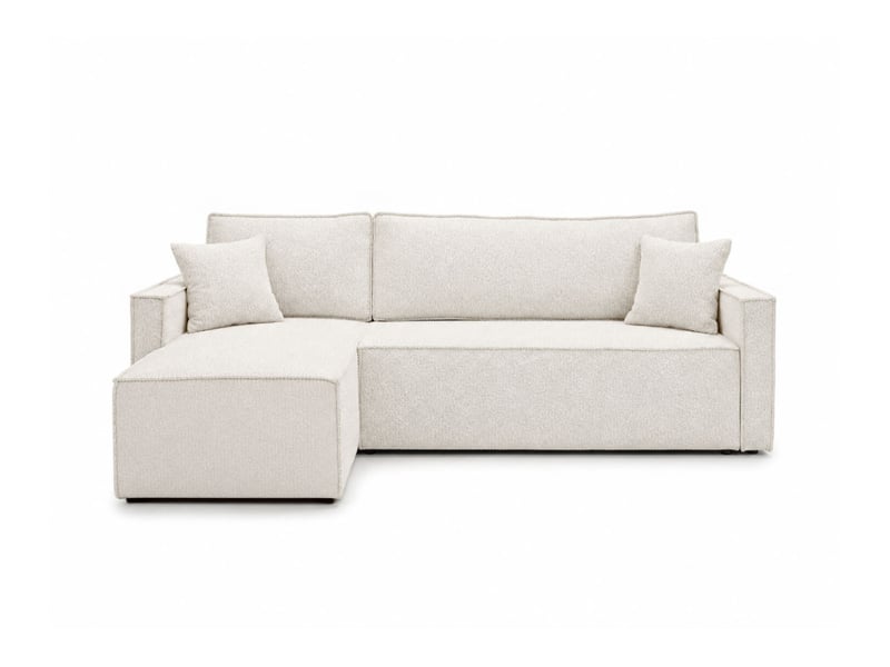  Farah - canapé d'angle reversible convertible 4 places accoudoirs slim en tissu bouclettes généreuses  - Conforama E
