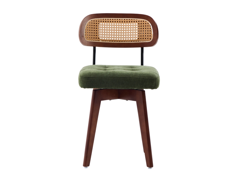 Chaise pivotante 360° lot de 2, chaises de cuisine style mid-century moderne, dossier tressé et assise rembourrée vert chenille - Conforama A