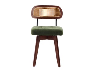 Chaise pivotante 360° lot de 2, chaises de cuisine style mid-century moderne, dossier tressé et assise rembourrée vert chenille