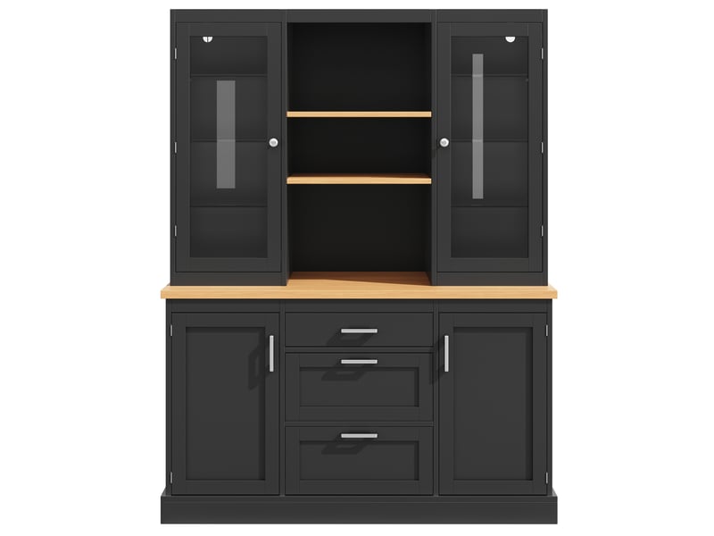Buffet de cuisine led 140x40x185 cm, 3 tiroirs 4 portes et étagères réglables, mdf noir - Conforama R