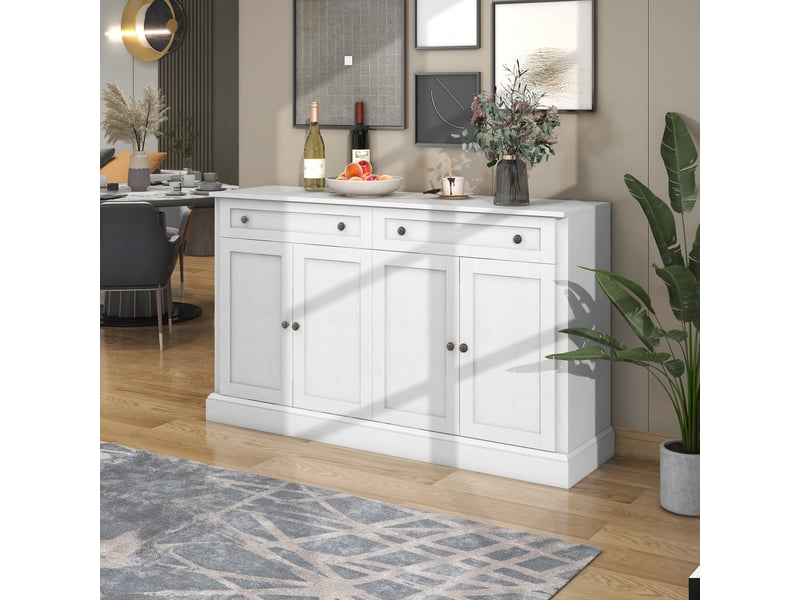  Grand buffet 4 portes et 2 tiroirs 150 x 40 x 86 cm, étagères réglables, blanc antique Jamama eleni - Conforama E
