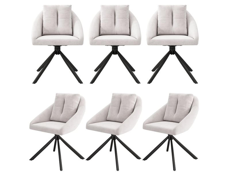  Chaise de salle à manger 6 pièces, assise rembourrée chaise rembourrée, revêtement velours beige respirant, design ergonomique rotatif, dossier confortable élégant gris  - Conforama E