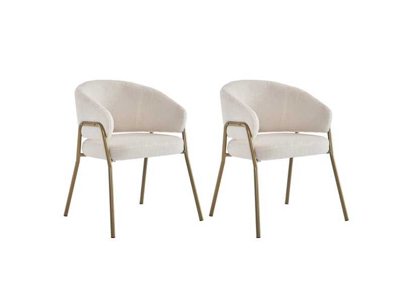  Lot de 2 chaises de salle à manger blanches et dorées en tissu polaire  - Conforama A