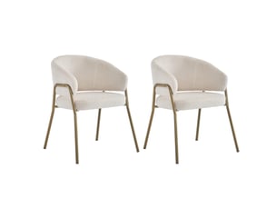 Lot de 2 chaises de salle à manger blanches et dorées en tissu polaire