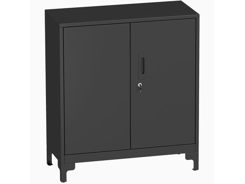  Armoire de bureau 80 x 35 x 91 cm noire en métal, 2 niveaux de rangement avec portes verrouillables  - Conforama A