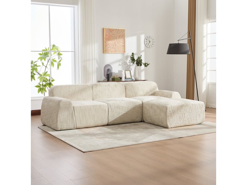  Canapé modulable en chenille 3 places beige - sans montage, mousse haute résilience 30d  - Conforama C