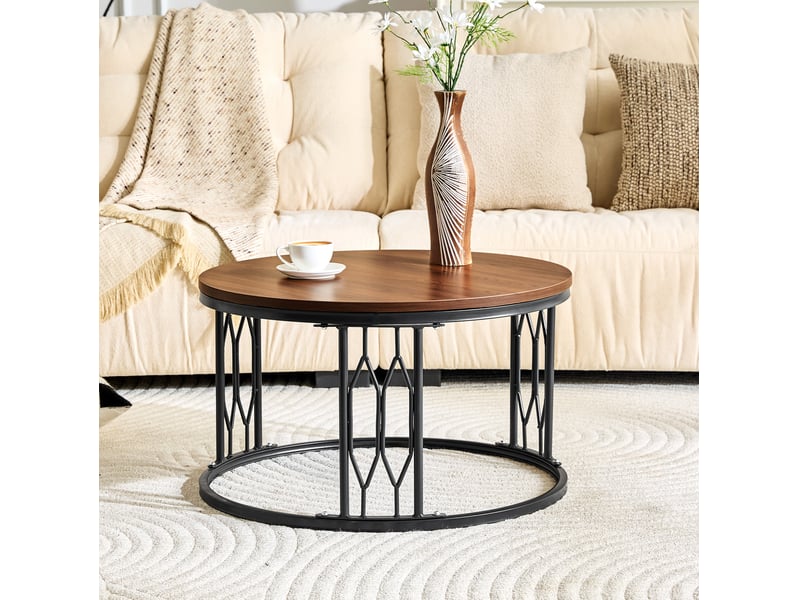 Table basse ronde 70x40,5 cm en mdf et métal effet bois noyer chicfurn - Conforama C